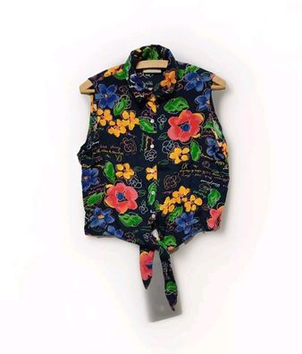 Bluse Gr. S Damen blue seven ärmellos Viskose florales Muster zum binden - E4