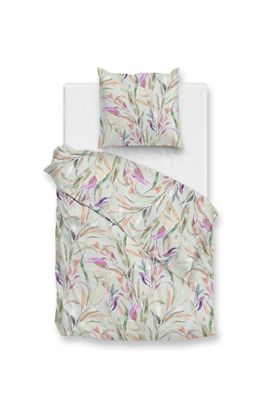 Zo! Home Mako-Satin Bettwäsche 155x220 Tia Green Blätter Äste mint terra bunt