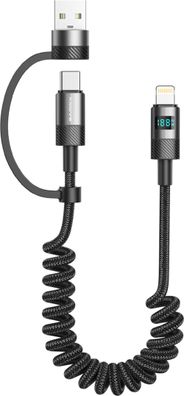Xssive 2in1 dehnbares 1,5m Lade-und Datenkabel Lightning zu USB-C und USB-A