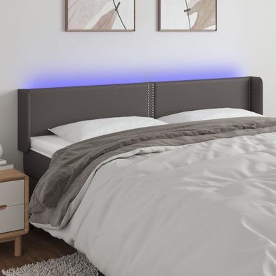 vidaXL LED Kopfteil Grau 163x16x78/88 cm Kunstleder