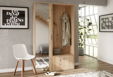 AX LIVING Irissia Garderobe mit Schuhschrank 120cm mit Spiegel, Artisan Eiche