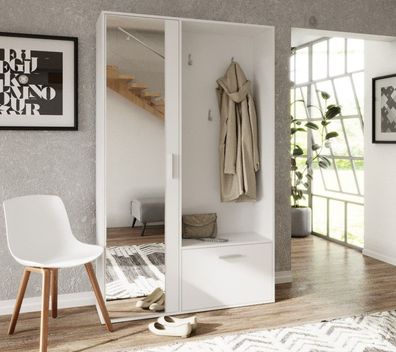 AX LIVING Irissia Garderobe mit Schuhschrank - 120 cm mit Spiegel, Weiß