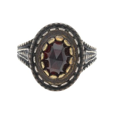 JuwelmaLux Trachten Ring Damen Silber 925 Granat geschwärzt vergoldet JL30-07-4362