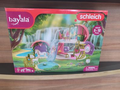 Schleich 42445 Bayala: Glitzerndes Blütenhaus mit Einhörnern, See und Stall Neu