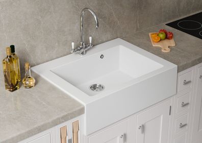 Küchenspüle Granit weiß Landhausstil + manueller Siphon von Brenor