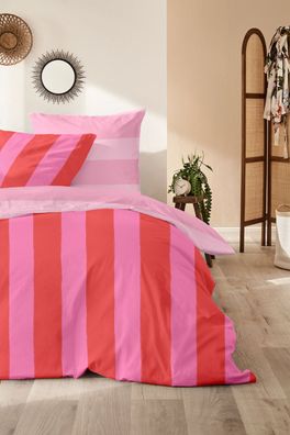Sympathica Renforce Bettwäsche Streifen Wende rot pink rosa 123104-44 135x200 cm