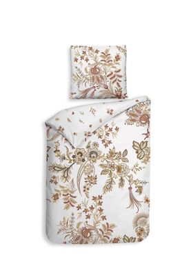 Heckett & Lane Satin Bettwäsche 155x220 Ceyda White Paisley Blätter Zweige Wende