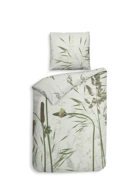 Heckett & Lane Satin Bettwäsche 135x200 Ona Green Gräser Ähren Schilf grün Wende