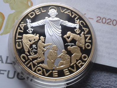 Original 5 euro 2020 PP Vatikan Welttag der Migranten Silber vergolded gilded