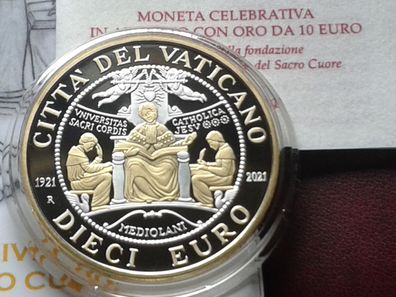 Original 10 euro 2021 PP Vatikan Katholische Universität Silber vergolded gilded