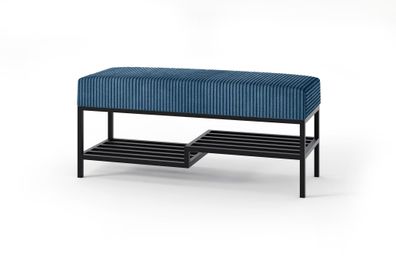 BETTSO Bank mit Regal MELLO 80 in Cordstoff marineblau auf schwarzem Gestell