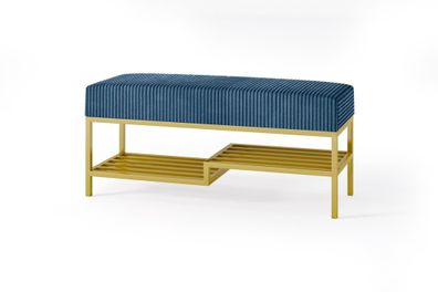 BETTSO Bank mit Ablage MELLO 80 marineblauer Cordstoff auf goldenem Rahmen