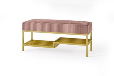 BETTSO Stilvolle Bank mit Regal MELLO 80 rosa in POSO Stoff auf Goldrahmen
