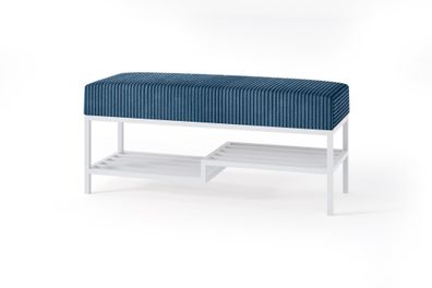 BETTSO Cord Bank mit Regal MELLO 100 marineblau auf weißem Rahmen für Flur