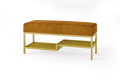 BETTSO MELLO 100 Honigbank mit Regal aus Cordstoff auf einem goldenen Gestell