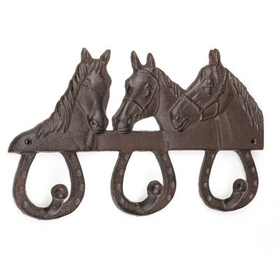 Wandhaken Gusseisen Pferde 3 Haken Landhaus Vintage Design Pferdekopf Garderobenha