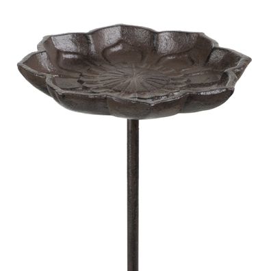 Vogeltränke Gusseisen auf Stab Blütenform Gartenstecker 72 cm hoch braun rostoptik