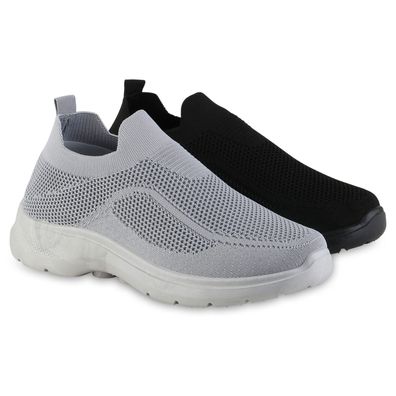VAN HILL Herren Slip Ons Sportschuhe Sportliche Strick Profil-Sohle Schuhe 841741