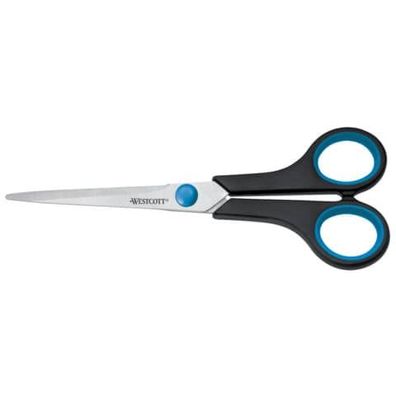 Westcott Schere Easy Grip, rostfrei, gerade, symmetrisch, blau/schwarz, 18 cm
