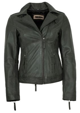 Punchball - Damen Lederjacke Lammnappa grau-petrol