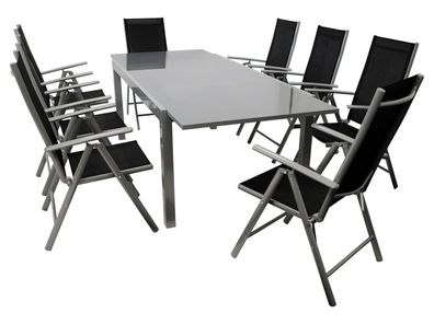 Garnitur 9 Teilig Aluminium und Kunstgewebe Schwarz