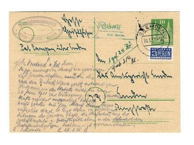 Landpoststempel Campen über Emden auf Ganzsache vom 20.03.51