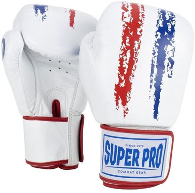 Super Pro Combat Gear Warrior Leder Boxhandschuhe Rot/Weiß/Blau