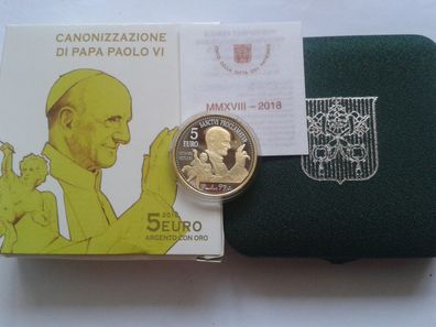 5 euro 2018 PP Vatikan Heiligsprechung Papst Paul VI. Silber vergolded gilded