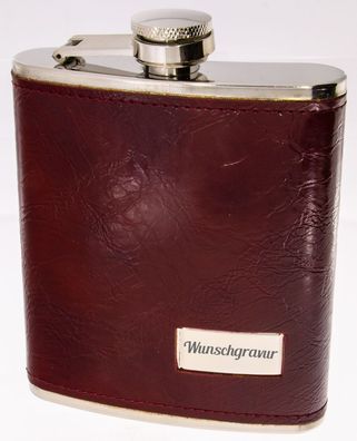 Flachmann 7 OZ Lederoptik rotbraun mit Gravur