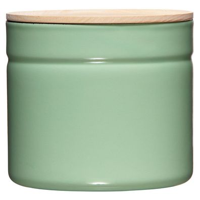 Vorratsdose mit Holzdeckel Ø13cm 1,35 Liter H:12cm slow green Emaille