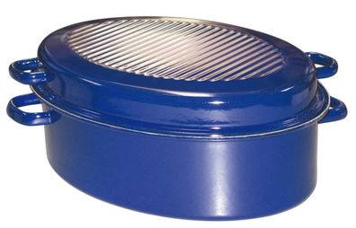 Riess Gänsebräter oval mit Deckel 42cm Backen/Braten blau Emaille