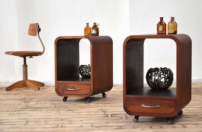 1 von 2 Beistelltisch Antik Bauhaus Vintage Teak Holz Art Deco Alt Regal Sideboard