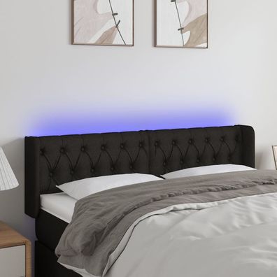 vidaXL LED Kopfteil Schwarz 163x16x78/88 cm Stoff