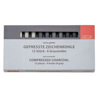 Zeichenkohle Set 12 Stück extra glatt 6 Graustufen 9x80mm