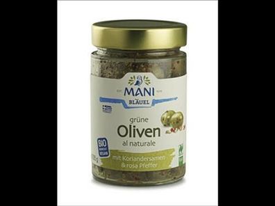 MANI® MANI Grüne Oliven al naturale mit Koriandersamen & rosa Pfeffer, bio, NL