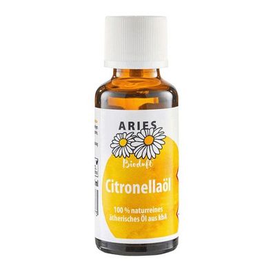 Bio-Citronellaöl, ARIES Umweltprodukte, 100% naturreines ätherisches Öl, 30 ml, Wohlb