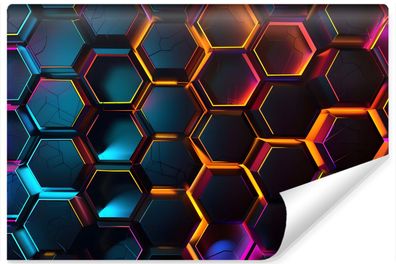 Vlies Selbstklebende Fototapete 3D Sechsecke Hexagon Abstraktion für Jugendzimmer