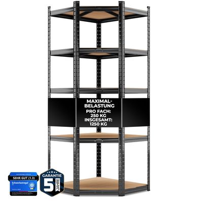 ALL Premium Eckregal 180x70x40cm Schwarz u. Silber 1250 KG Traglast