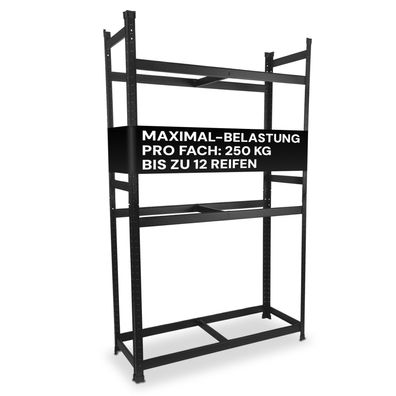 ALL Premium Reifenregal 180x110x40cm schwarz - stabiles Regal für 12 Reifen