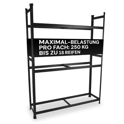 ALL Premium Reifenregal 200x150x40cm schwarz - stabiles Regal für 18 Reifen