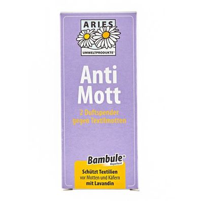 Anti Mott 2 Duftspender gegen Textilmotten, ARIES Umweltprodukte, 100% natürlich, 2er