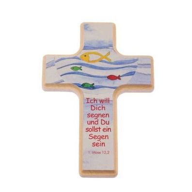 Kinderkreuz Fisch blau/rot