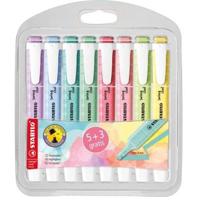 Stabilo Textmarker Etui Swing Cool 5 + 3 Stück pastell