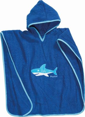 Playshoes Kinder Badetuch Frottee-Poncho Hai Blau