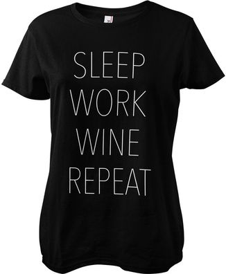 Hybris Sleep-Work-Wine Repeat Girly Tee Damen T-Shirt Black