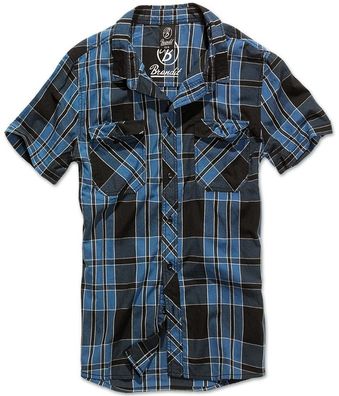 Brandit Hemd Roadstar Shirt, 1/2 Sleeve in Indigo Checked