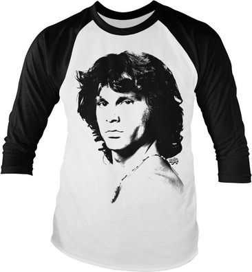 Jim Morrison Portrait Baseball Long Sleeve Tee T-Shirt White-Black