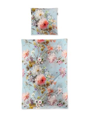 Irisette Wave Mako-Satin Bettwäsche 135x200 Rosen Romantik hellblau rosa 8596-20