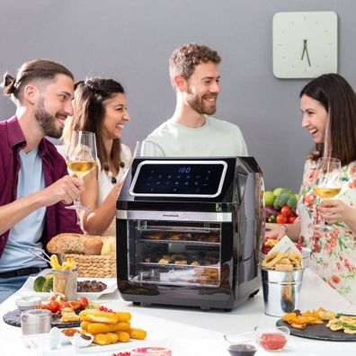 Heißluftfritteuse Mini Backofen 12L 1800W, 10 Programme, Edelstahl, spülmaschinenfest