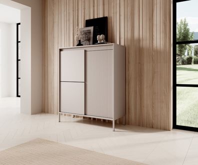 AX LIVING Trentinis 3D Highboard modern Beige, 103,5 cm, geriffeltes